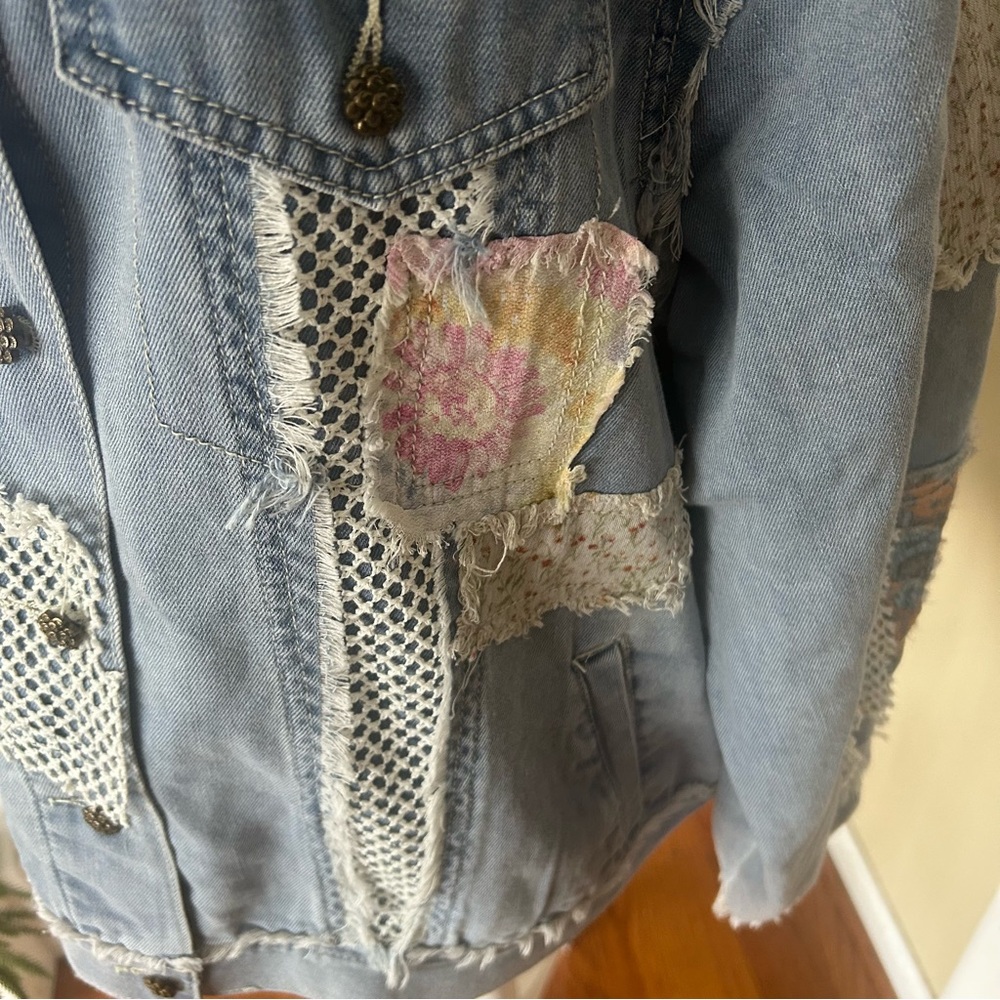 Pol Patchwork Denim Jacket Large Oversized Fit Ba… - image 4